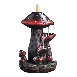 Mushroom Backflow Cone Incense Burner w/ Cones -  7"H