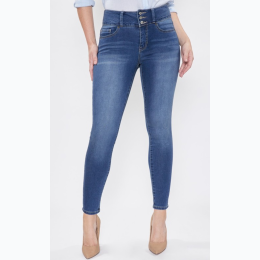 Women's 3 Button High-Rise Skinny Jeans in Dark Wash