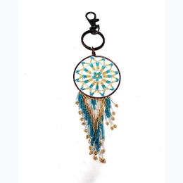 Beaded Dream Catcher Key Chain - Teal & Gold - 7" L
