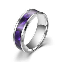 Men's Simple Gradient Purple Color Shell Stainless Steel Ring - SIZE 9