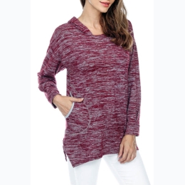 Women's Variegated Hooded Pullover w/ Side Pockets in Wine - SIZE S