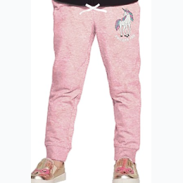 Kids Mauve Pink Basic Fleece Jogger Pants with Unicorn Sequins and Embroidery