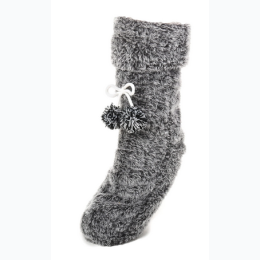 Women's Fuzzy Plush Tall Slipper Socks with Pom-Poms - 3 Color Options
