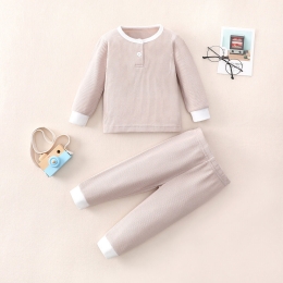 Infant Girl Contrast Solid Waffle Knit Pullover And Pants in Apricot