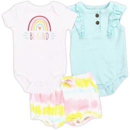 Baby Girl 3pc Be Kind Onesies & Tie Dye Short Set