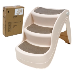 Foldable Lightweight 3-Tier Pet Stairs in Beige - 20" H