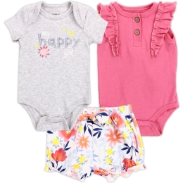Baby Girl 3pc My Happy Girl Onesie & Floral Short Set