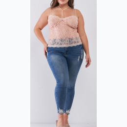 Plus Size Sheer Lace Halter Neck Detail Bustier Top in Rose