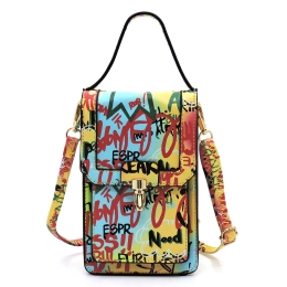 Graffiti Print Top Flap Stand Up Crossbody Bag - 2 Color Options