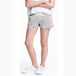 Girl's French Terry Short w/ Vertical Love Print - Heather Grey