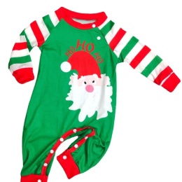 Unisex Baby Santa Graphic & Striped Sleeves Sleepwear Bodysuit