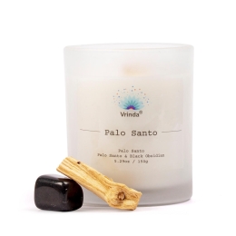 Premium Soy Blend Glass 5oz Candle w/ Crystals - Palo Santo Scent