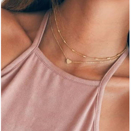 Gold Tone Multi-layered Heart Beaded Chain Necklace