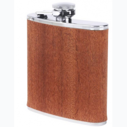 Maxam® 6oz Stainless Steel Flask with Real Sapele Wood Wrap