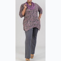 Plus Size & Extended Plus Cowlneck Print Knit Top In Purple/Black