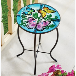 Pretty Butterfly Accented Round Glass Top Table