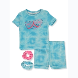 Infant Girl Blue Muted Tie Dye Sweet Dreams Pajama Set w/ Scrunchies