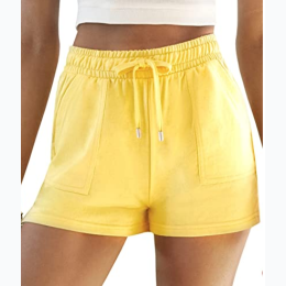 Women's Pocket Detailed French Terry Shorts with Drawstring in Lemon