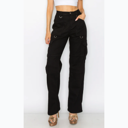 Junior's High Waisted Cargo Pants in Black