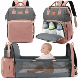 Baby Diaper Bag Backpack w/ Changing Station in Pink/Grey