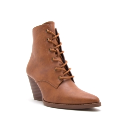 Women's Lace-Up PU Crinkle Leather Ankle Boot in Rust