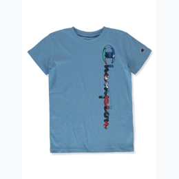 Boy's Multi-Color Camo Vertical Champion Logo T-Shirt in Blue - SIZE 8 (S)