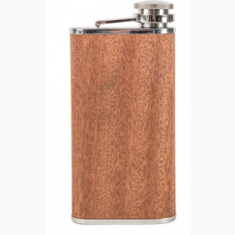Maxam® 9oz Wide Mount Stainless Steel Flask w/Sapele Wood Wrap