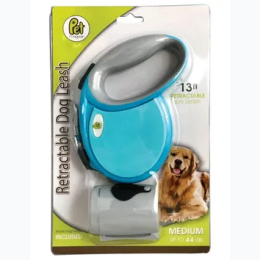13 Foot Retractable Dog Leash with Waste Bag Holder in Light Blue
