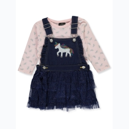 Infant Girl Unicorn Ruffled Tulle Denim Skirtall Set