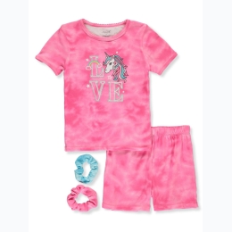 Infant Girl Pink Muted Tie Dye Love Unicorn Short Set w/ Scrunchies