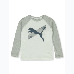 Boy's PUMA Pounce Logo Long Sleeve Raglan T-Shirt in White/Grey - SIZE - 4