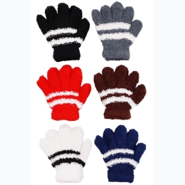 Unisex Toddler Bi-Stripe Fuzzy Fleece Winter Gloves - BROWN