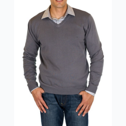 Men's Solid Color Cotton V-Neck Essential Sweater