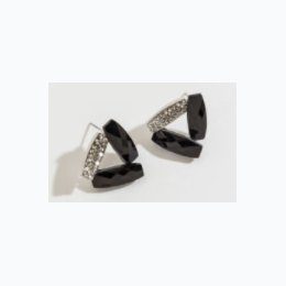 BLACK GEMSTONE AND PAVE STYLE TRIANGLE STUD EARRING