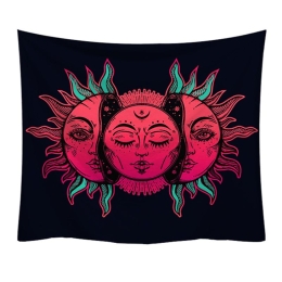 Vibrant Pink Sun God Printed Rectangle Tapestry w/ Hanging Hardware
