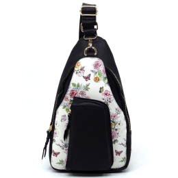 Floral & Faux Leather Fashion Sling Backpack