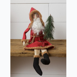 Primitive Sitting Santa Holding Tree