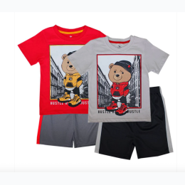 Infant Boy Hustle Bear Screen Print Tee & Athletic Shorts Set