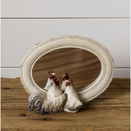 Rooster & Hen Peeking Mirror