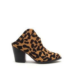 Women's Leopard Print Western Ankle Bootie in Camel/Black