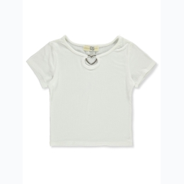 Girl's Ribbed Metal Heart Charm Accent Top in White - SIZE 7/8