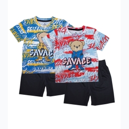 Toddler Boy Savage Bear Two-Tone Tee & Athletic Shorts Set