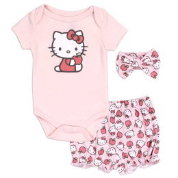 Baby Girl Hello Kitty 3pc Creeper Short Set w/ Matching Bow
