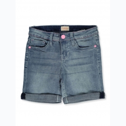 Girl's Cuffed Denim Bermuda Shorts w/ Pink Stitch & Hardware