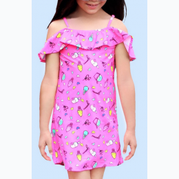 Toddler's Pink Swimwear Dress w/ Off Shoulder & Ice Cream Print