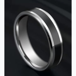 Simple Black Color Blocking Stainless Steel Ring