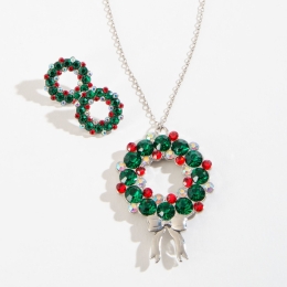 Tri-Color Faceted Rhinestone Tinsley Wreath Necklace & Earring Set