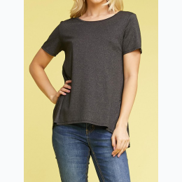 Women's Round Neck Short Sleeve Top in Charcoal