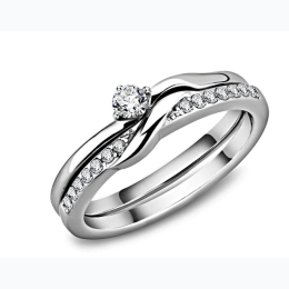 Women's High Polished Stainless Steel AAA Grade CZ  Round Solitaire Ring w/ Pave Channel Set Band