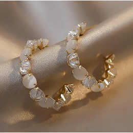 Channel Set Rhinestone & Smoky Crystal Hoop Earrings in Gold